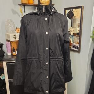 Dennis by Dennis Basso Black Hooded Windbreaker Rain Jacket Small